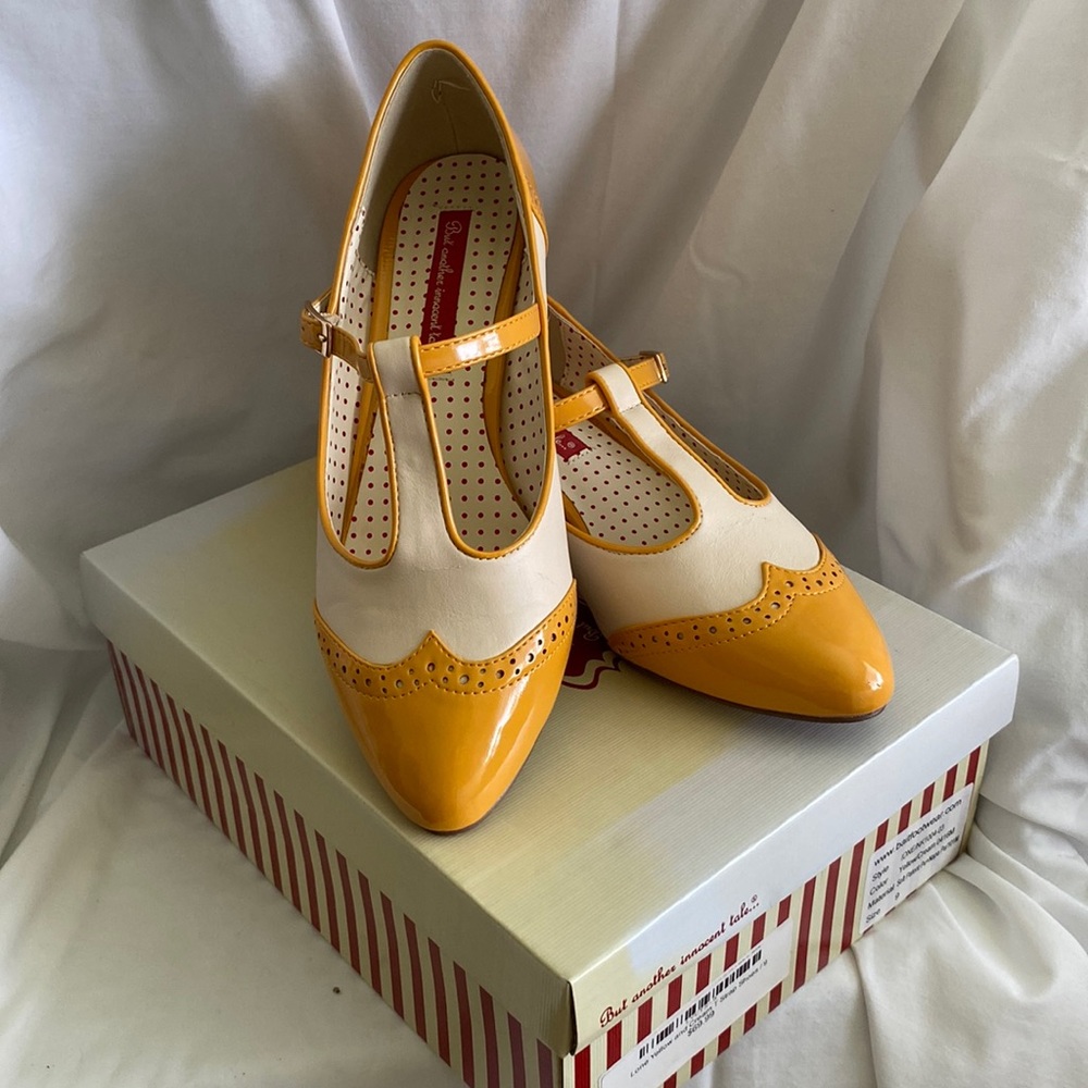 Bait Footwear mustard and nude Mary Jane heel